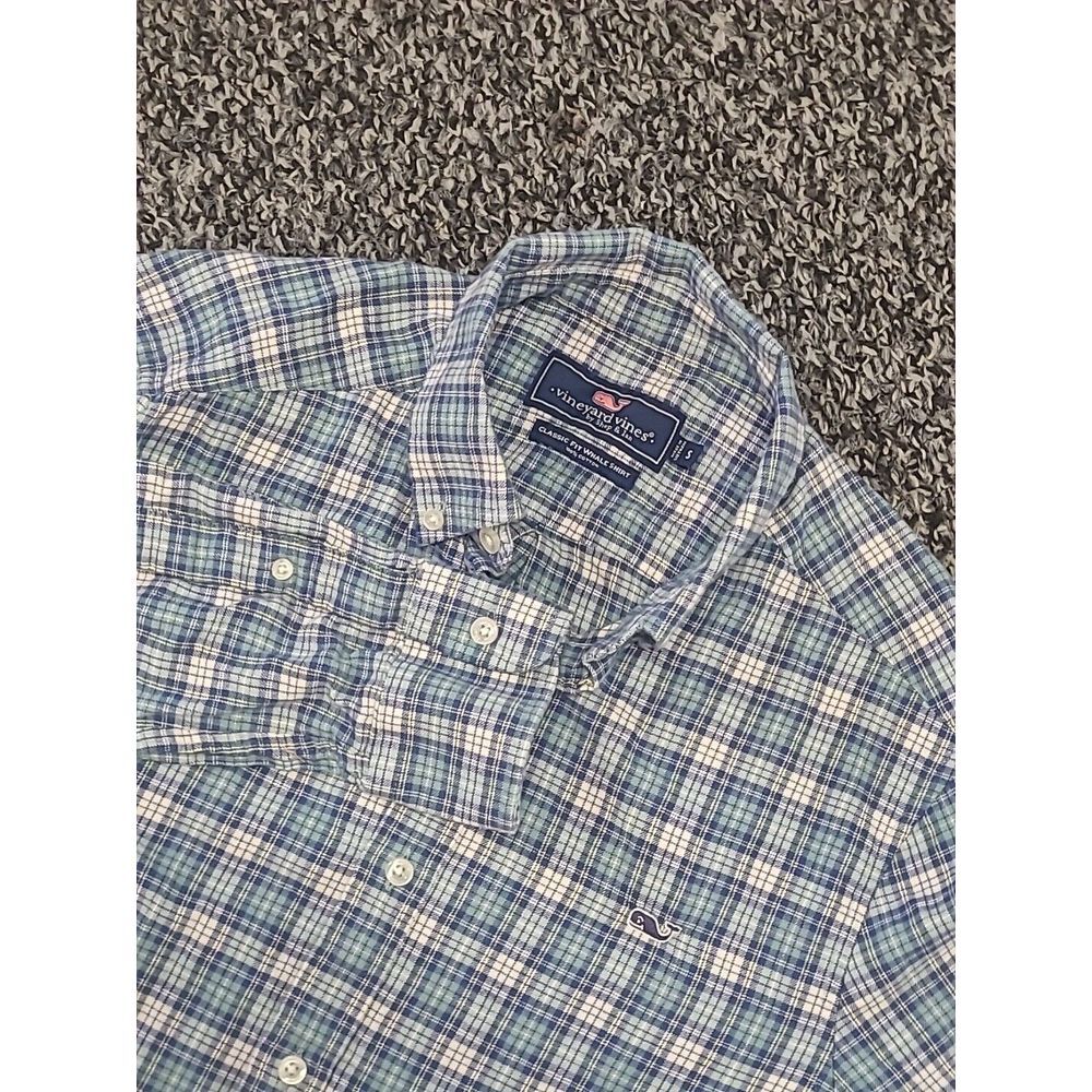 Vineyard Vines Flannel Shirt Mens Small Green Navy Plaid Classic Fit Whale